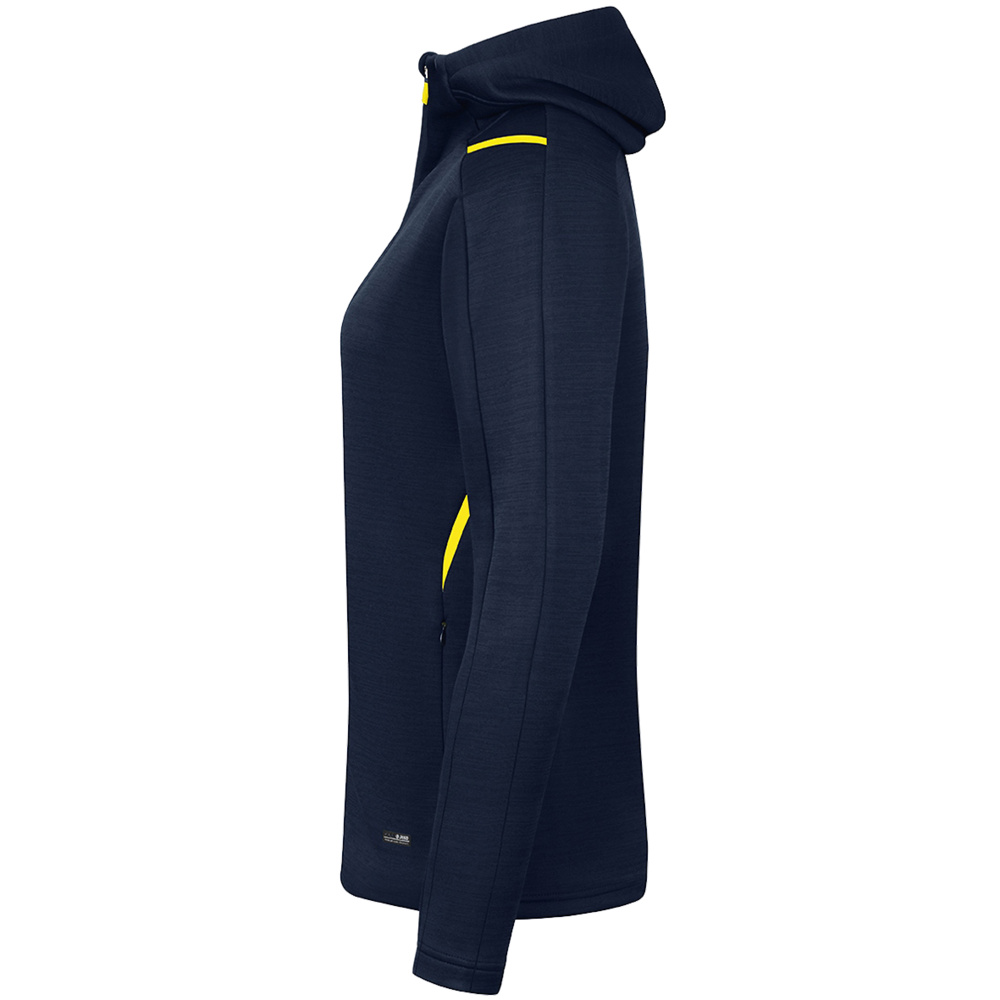 LEISURE JACKET JAKO CHALLENGE WITH HOOD, SEABLUE MELANGE-NEON YELLOW WOMEN. 