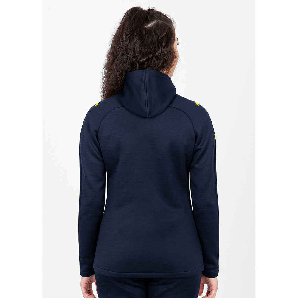 LEISURE JACKET JAKO CHALLENGE WITH HOOD, SEABLUE MELANGE-NEON YELLOW WOMEN. 