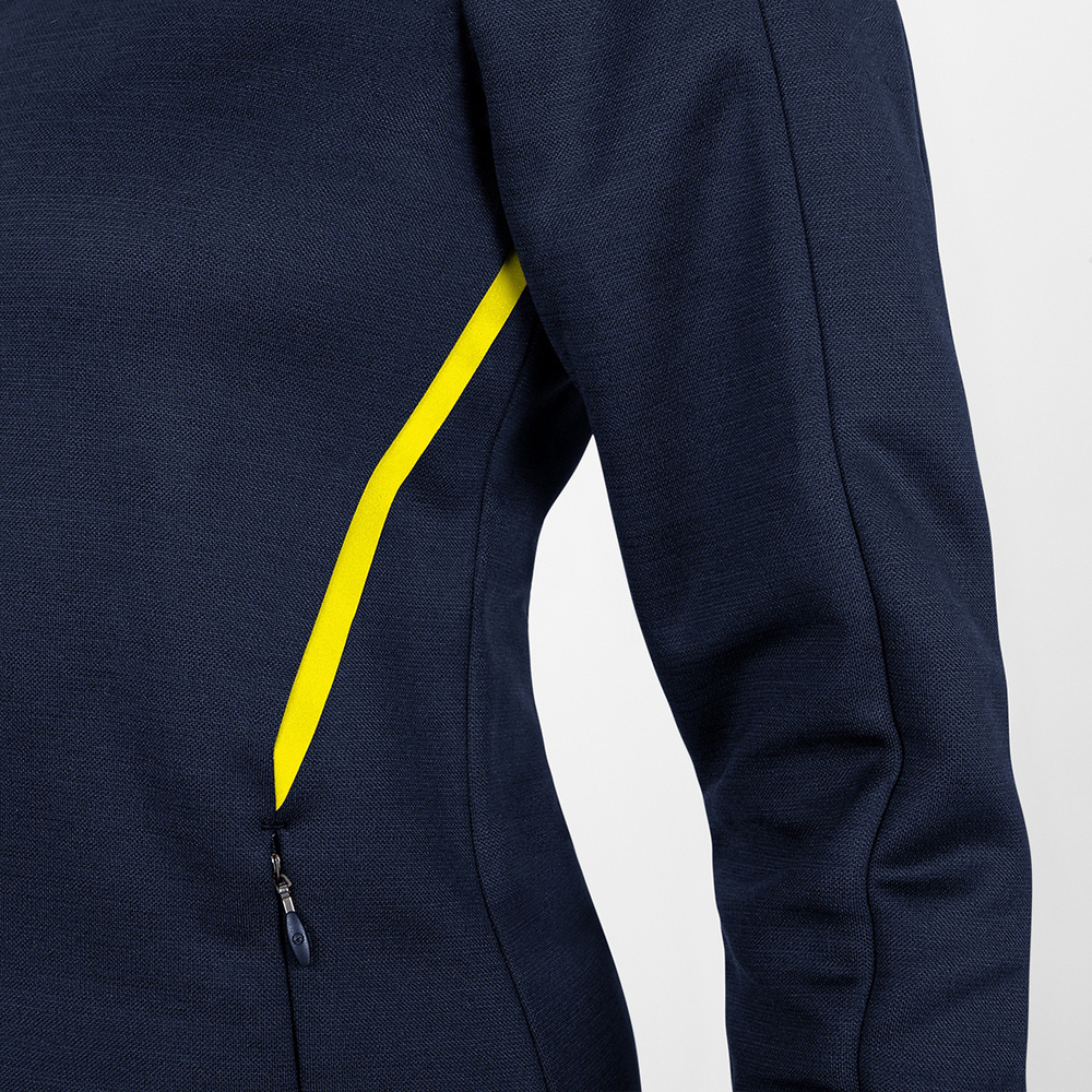 LEISURE JACKET JAKO CHALLENGE WITH HOOD, SEABLUE MELANGE-NEON YELLOW WOMEN. 