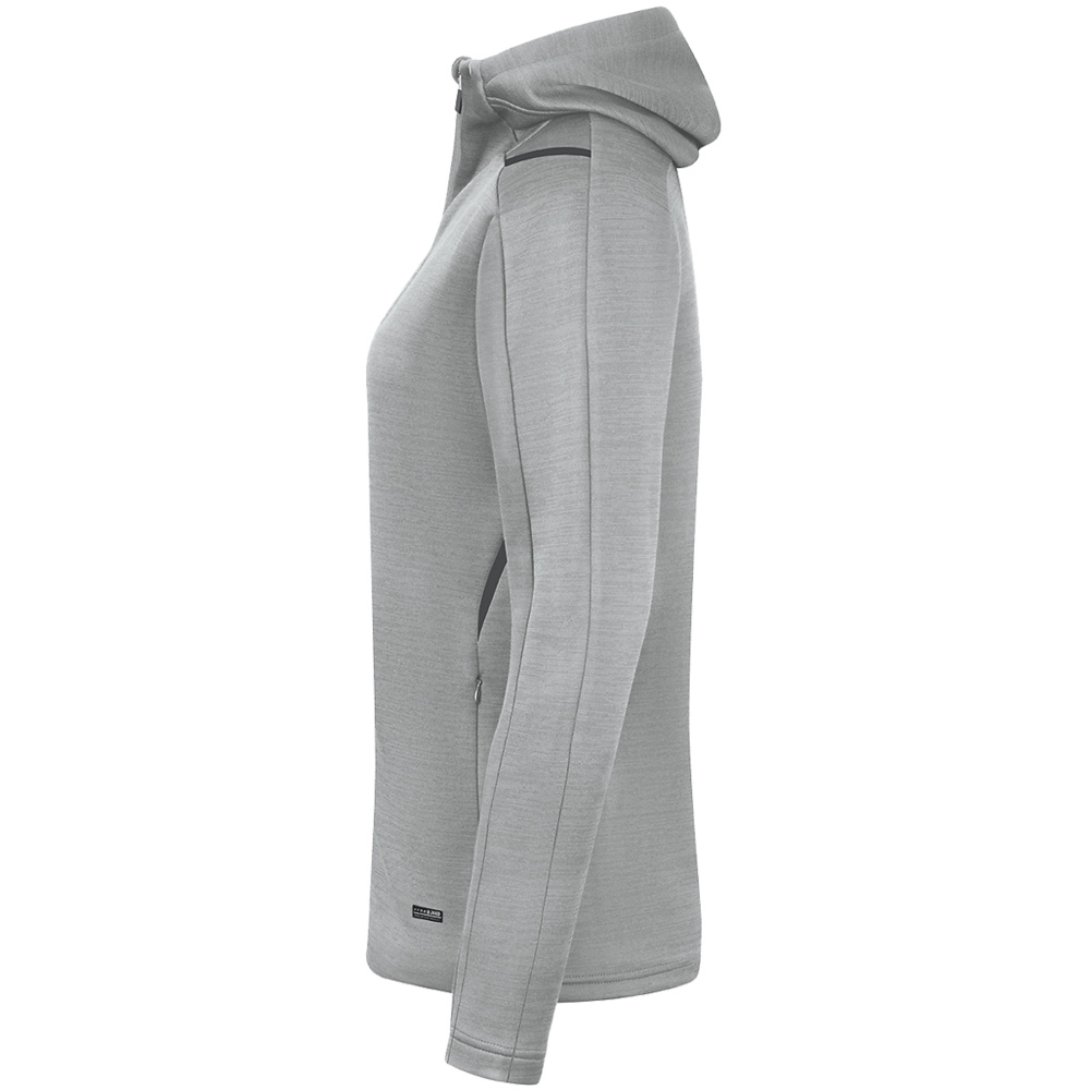 LEISURE JACKET JAKO CHALLENGE WITH HOOD, STONE GREY MELANGE-BLACK WOMEN. 