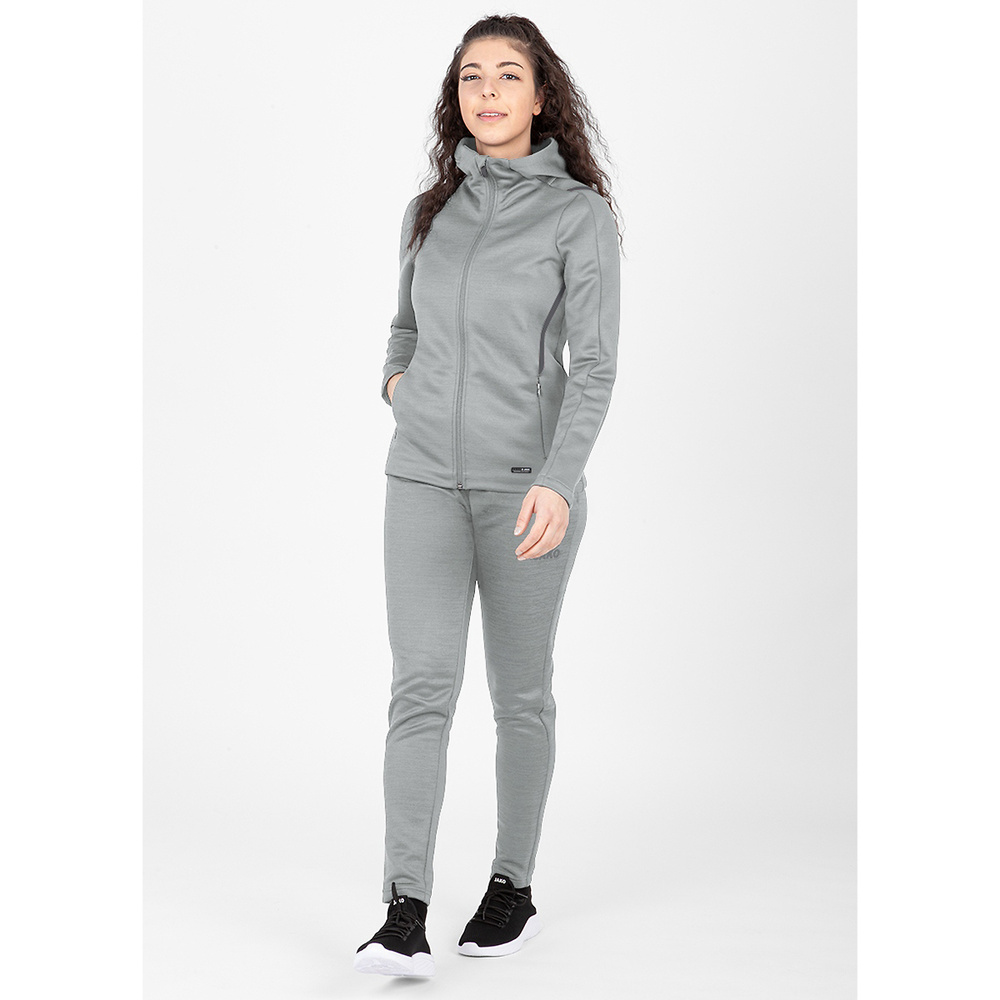 LEISURE JACKET JAKO CHALLENGE WITH HOOD, STONE GREY MELANGE-BLACK WOMEN. 