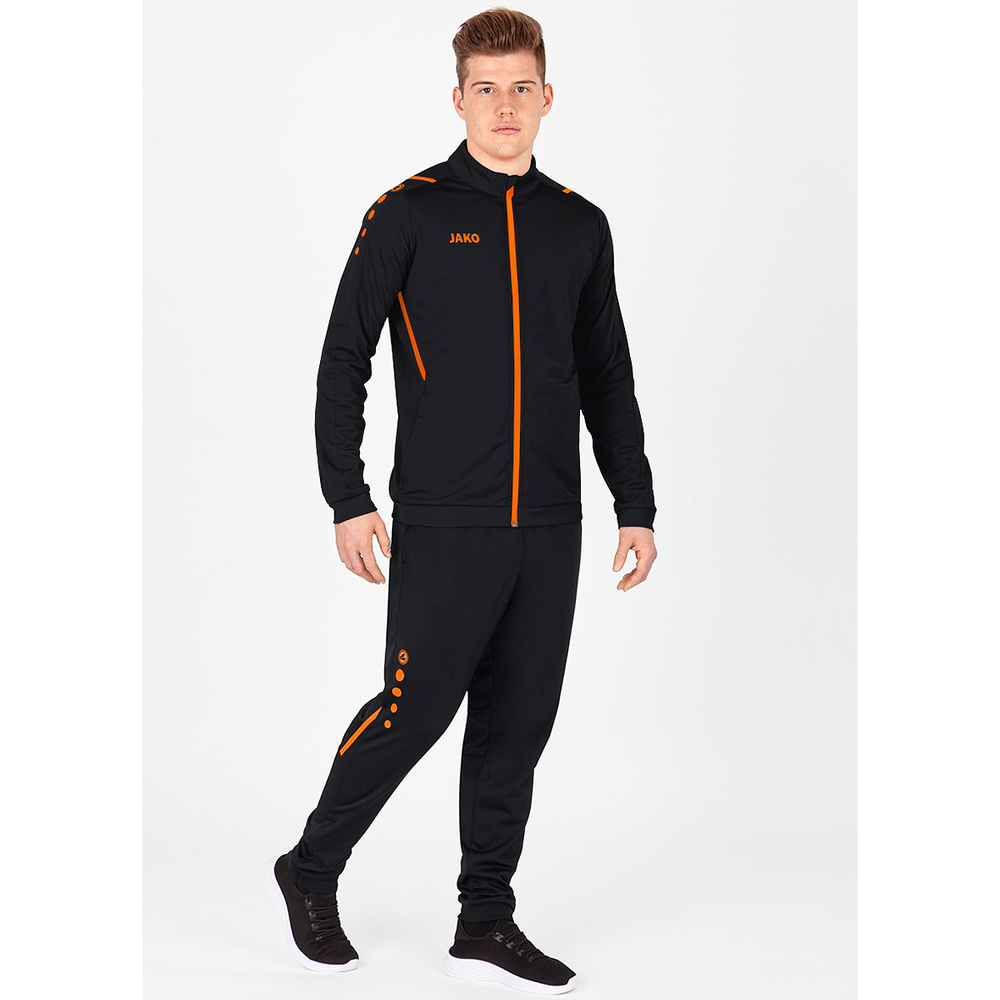 PANTALÓN POLIÉSTER JAKO CHALLENGE, NEGRO-NARANJA NEÓN HOMBRE. 