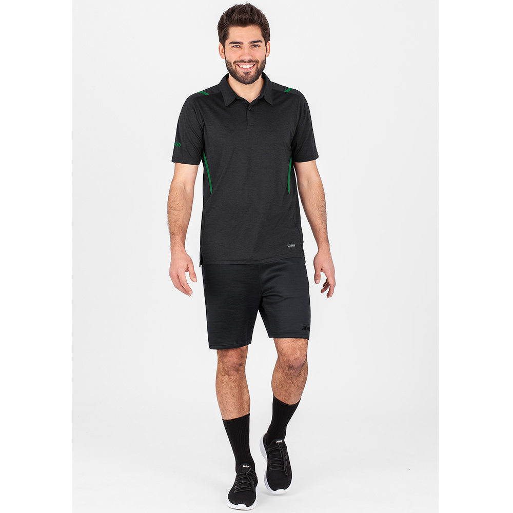 POLO JAKO CHALLENGE, BLACK MELANGE-SPORT GREEN MEN. 