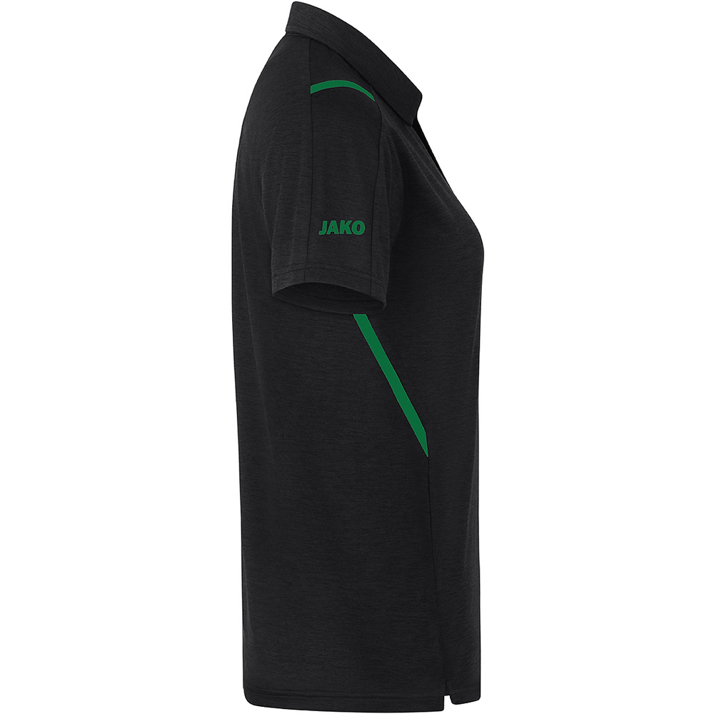 POLO JAKO CHALLENGE, BLACK MELANGE-SPORT GREEN WOMEN. 