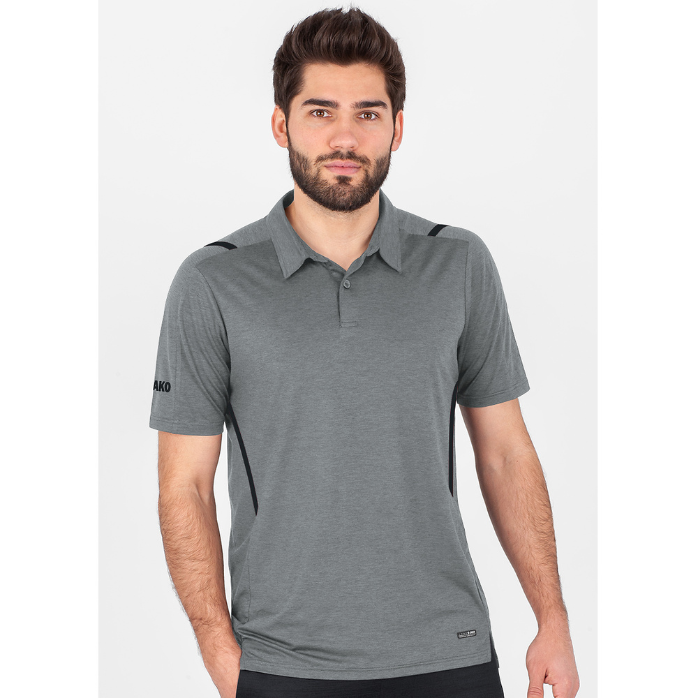 POLO JAKO CHALLENGE, STONE GREY MELANGE-BLACK MEN. 