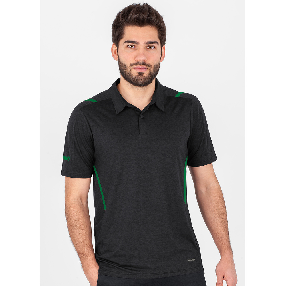 POLO JAKO CHALLENGE MANGA CORTA, NEGRA MELANGE-VERDE HOMBRE. 