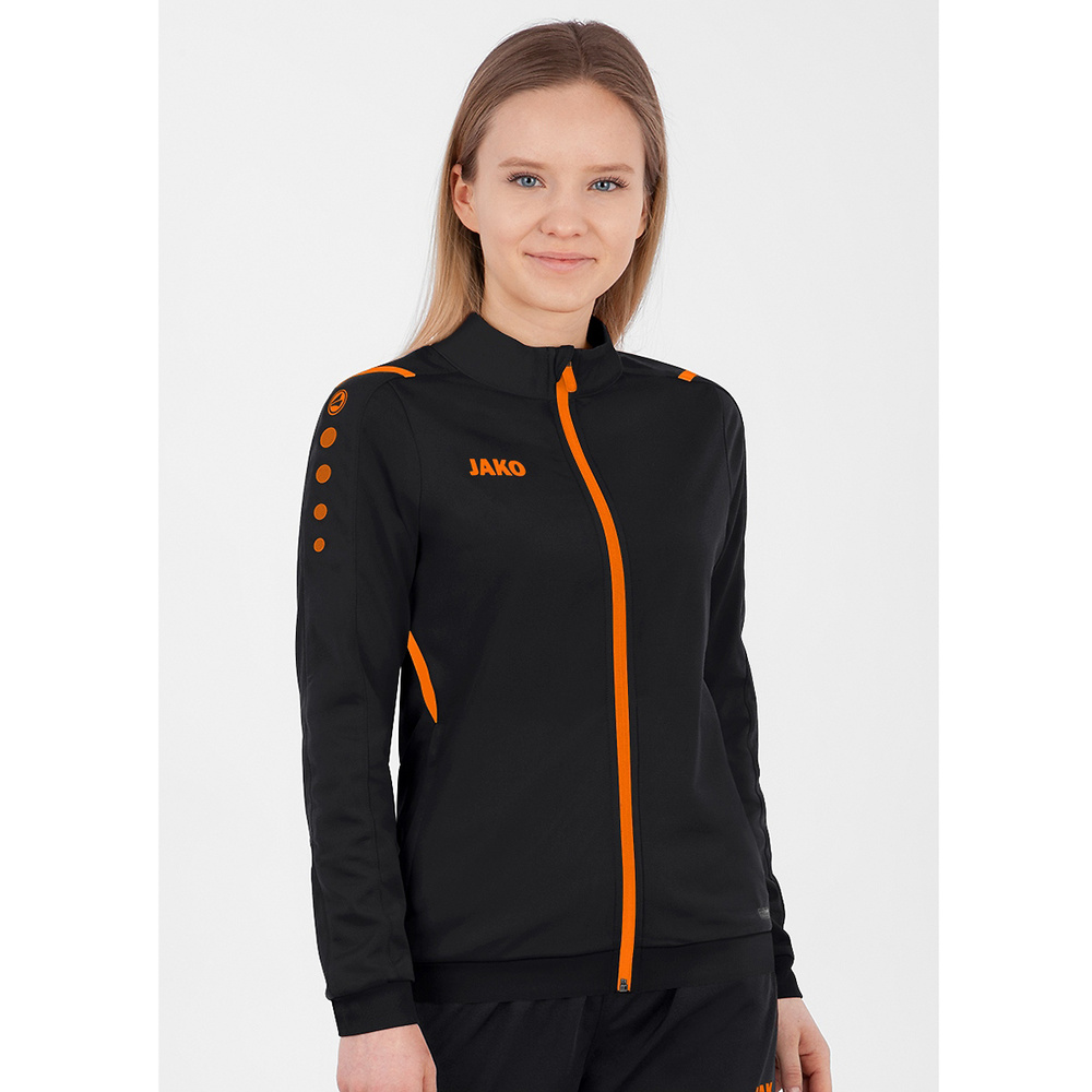 POLYESTER JACKET JAKO CHALLENGE, BLACK-NEON ORANGE WOMEN. 