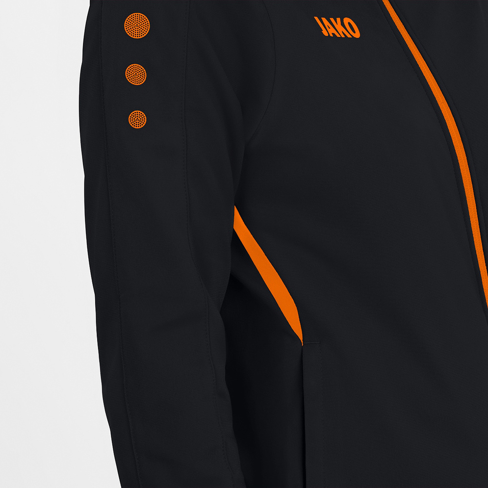 POLYESTER JACKET JAKO CHALLENGE, BLACK-NEON ORANGE WOMEN. 