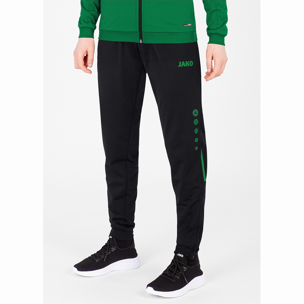 POLYESTER TROUSERS JAKO CHALLENGE, BLACK-SPORT. GREEN WOMEN. 