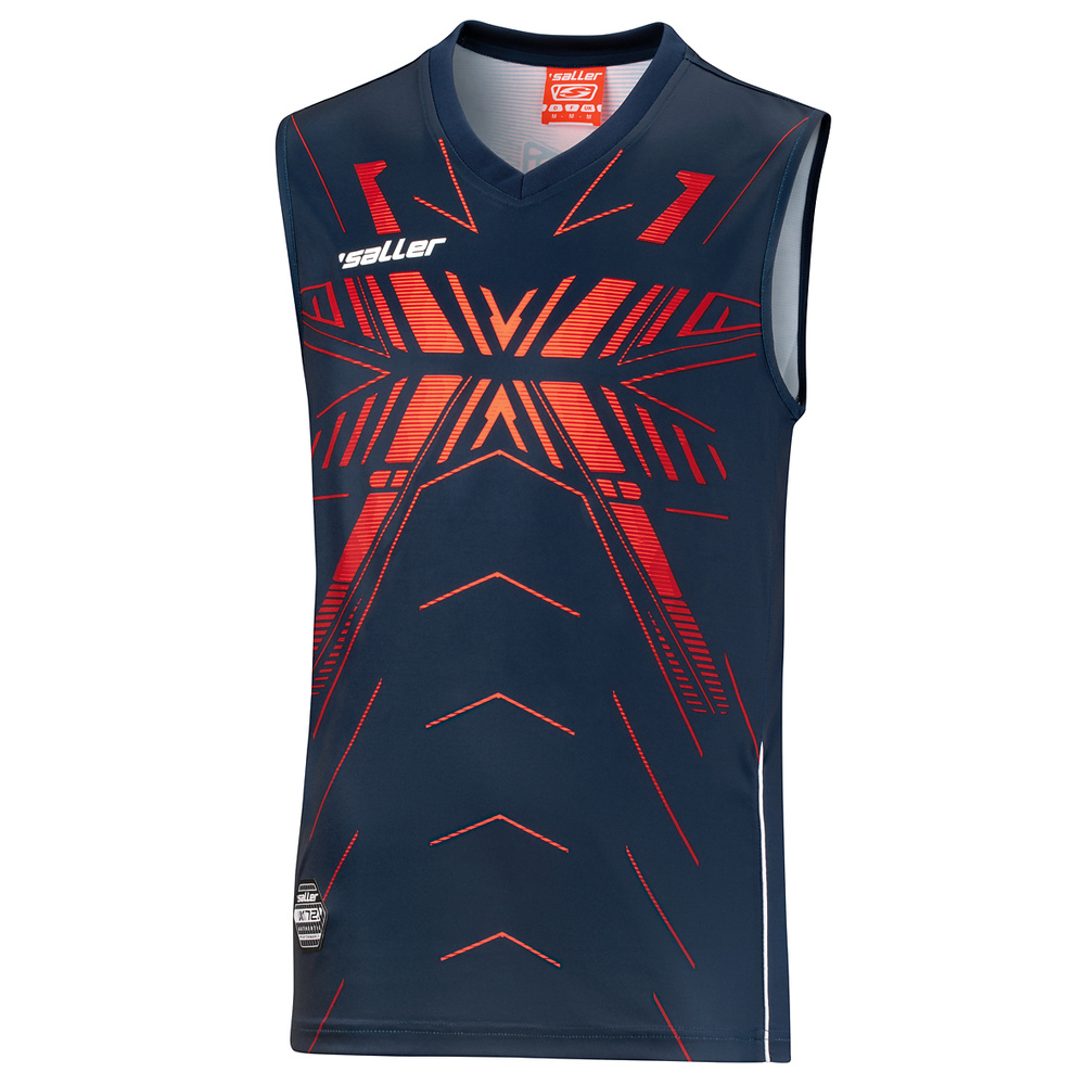 SLEEVELESS TRAININGS-TEE T-SHIRT SALLERX.72, NAVY-NEON ORANGE-WHITE UNISEX. 