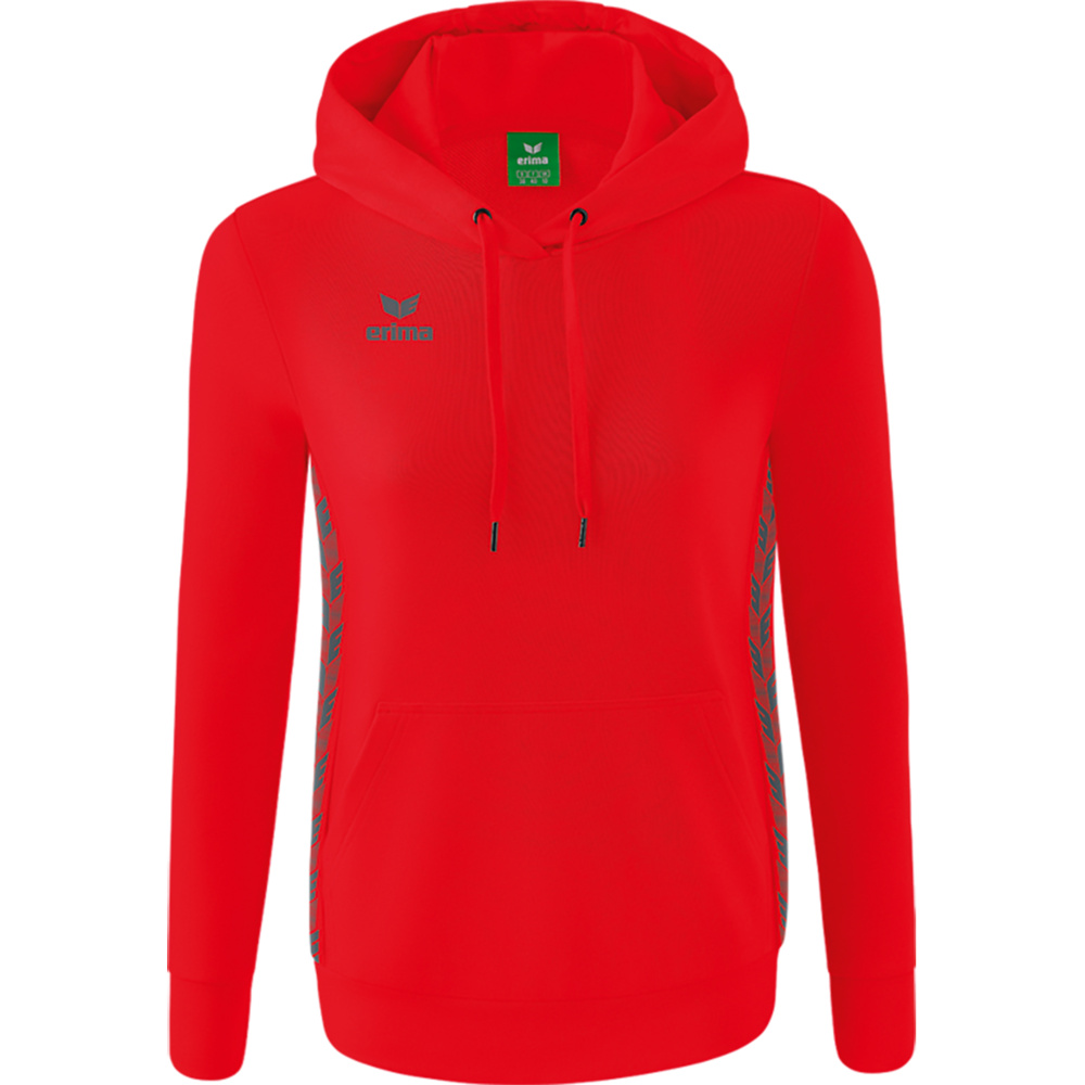 SUDADERA CON CAPUCHA ERIMA ESSENTIAL TEAM, ROJA-GRIS PIZARRA MUJER. 