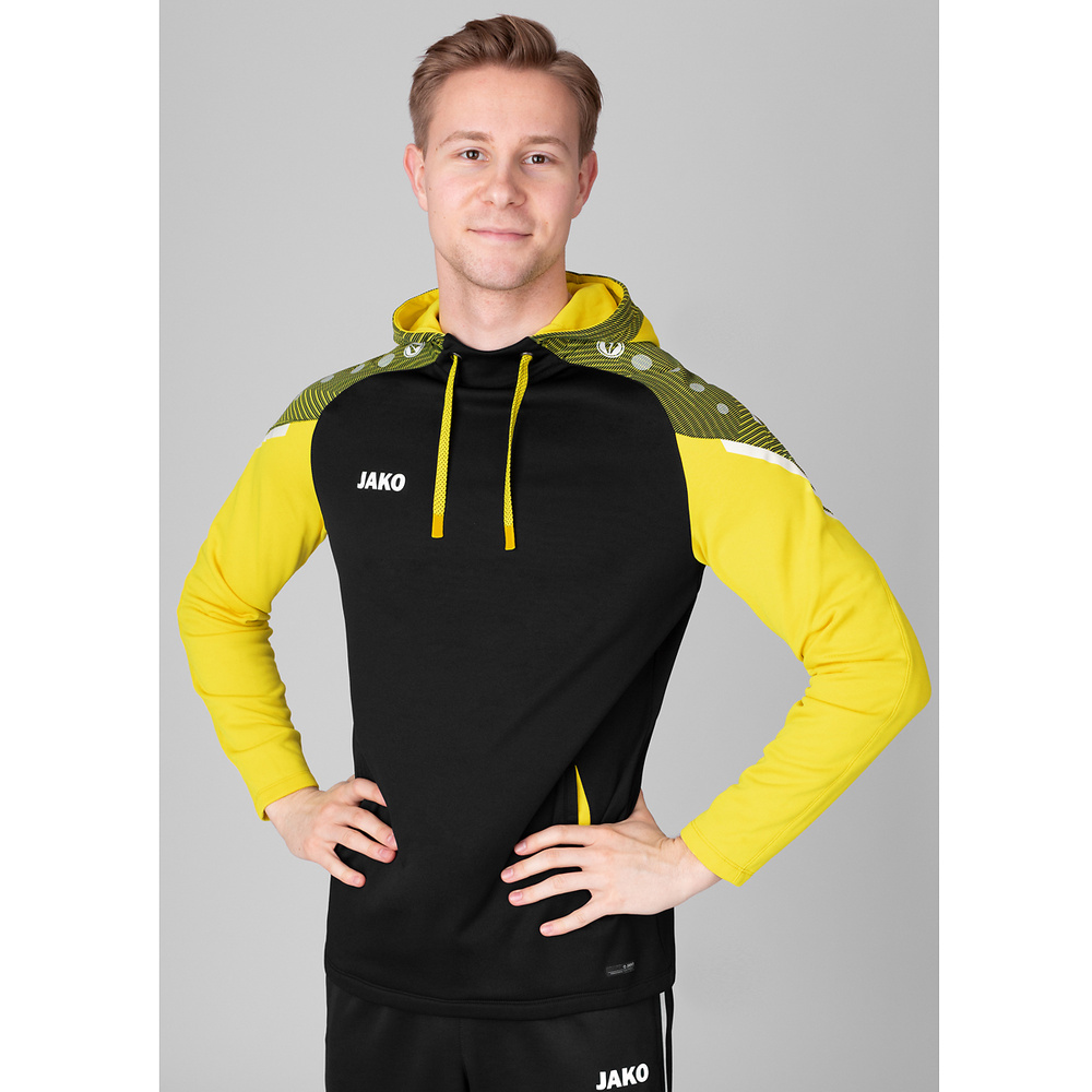 SUDADERA CON CAPUCHA JAKO PERFORMANCE, NEGRA-AMARILLA HOMBRE. 