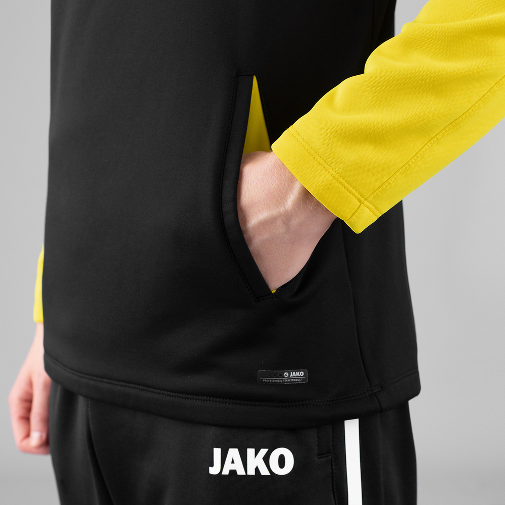 SUDADERA CON CAPUCHA JAKO PERFORMANCE, NEGRA-AMARILLA HOMBRE. 