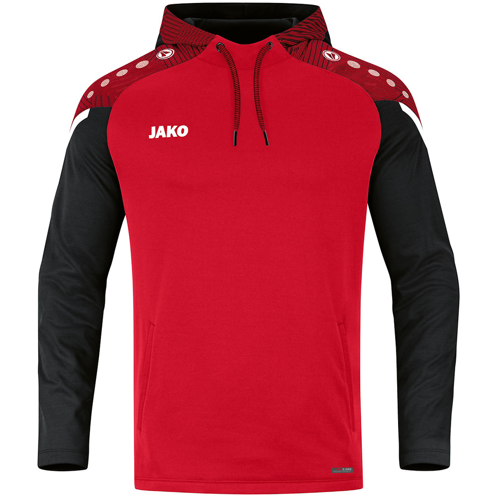 SUDADERA CON CAPUCHA JAKO PERFORMANCE, ROJA-NEGRA NIÑO. 