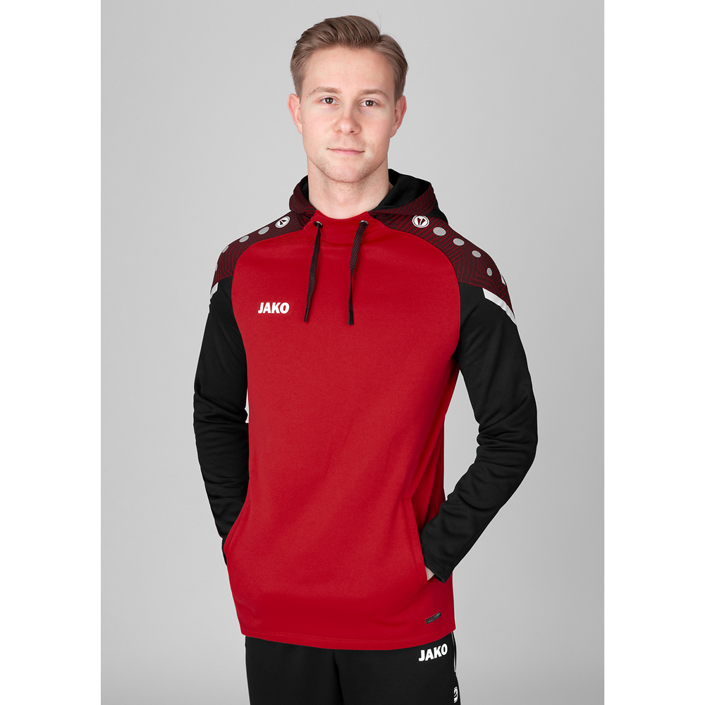 SUDADERA CON CAPUCHA JAKO PERFORMANCE, ROJA-NEGRA NIÑO. 