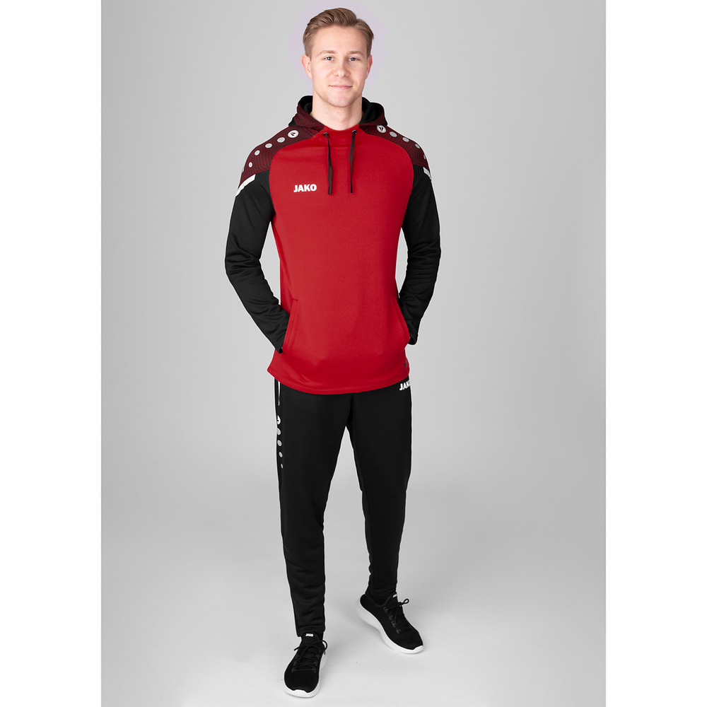 SUDADERA CON CAPUCHA JAKO PERFORMANCE, ROJA-NEGRA NIÑO. 