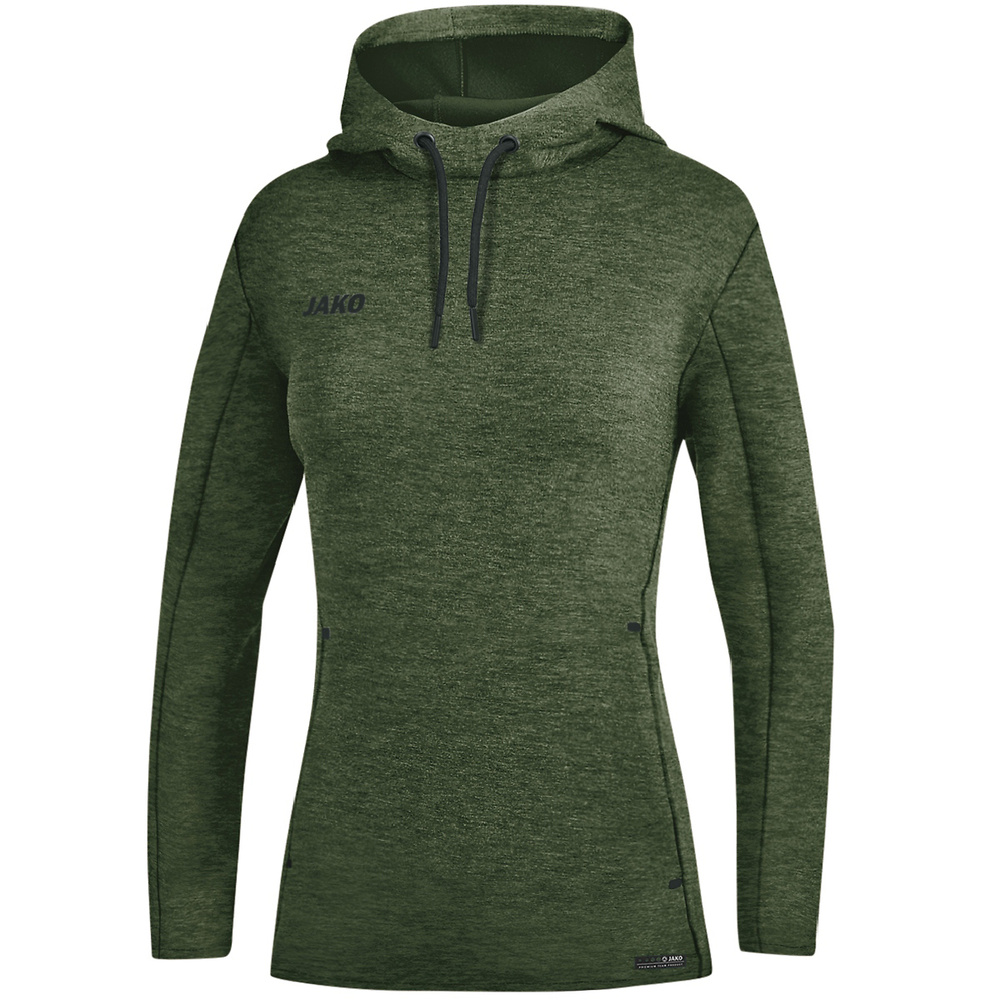 SUDADERA CON CAPUCHA JAKO PREMIUM BASICS, CAQUI MELANGE MUJER. 