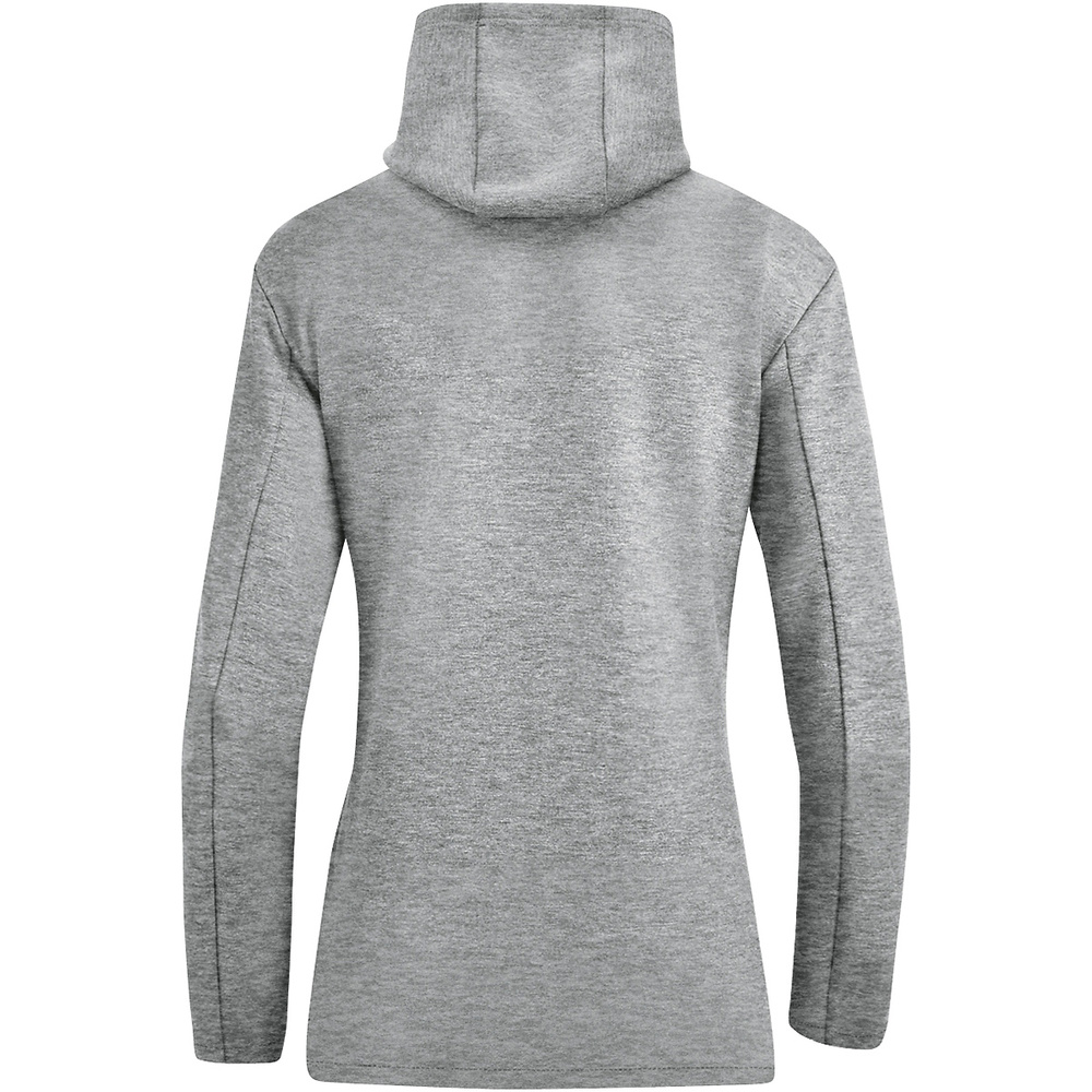 SUDADERA CON CAPUCHA JAKO PREMIUM BASICS, GRIS CLARO MELANGE MUJER. 