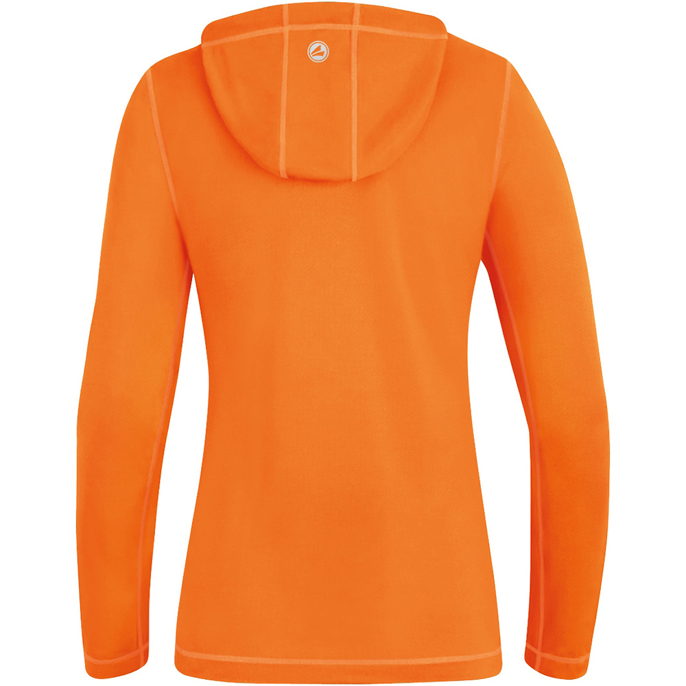 SUDADERA CON CAPUCHA JAKO RUN 2.0, NARANJA NEÓN MUJER. 