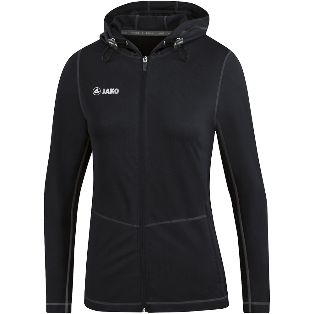 SUDADERA CON CAPUCHA JAKO RUN 2.0, NEGRA MUJER. 