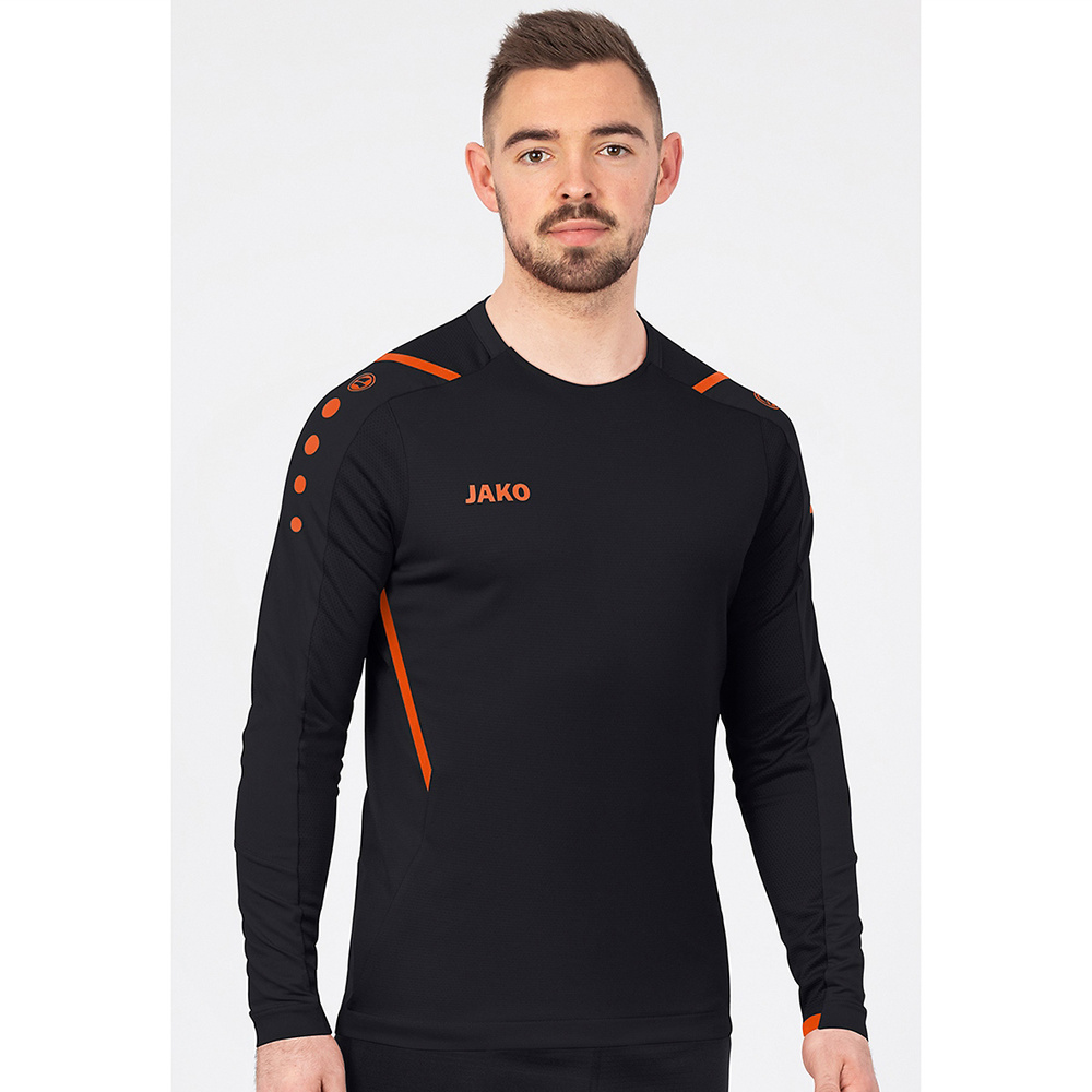 SUDADERA JAKO CHALLENGE, NEGRA-NARANJA NEÓN HOMBRE. 