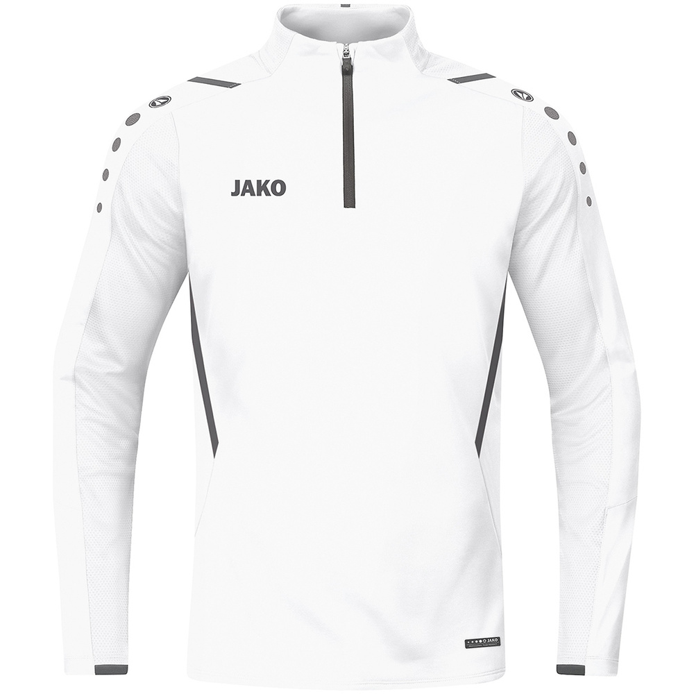 SUDADERA ZIP TOP JAKO CHALLENGE, BLANCA-ANTRACITA HOMBRE. 