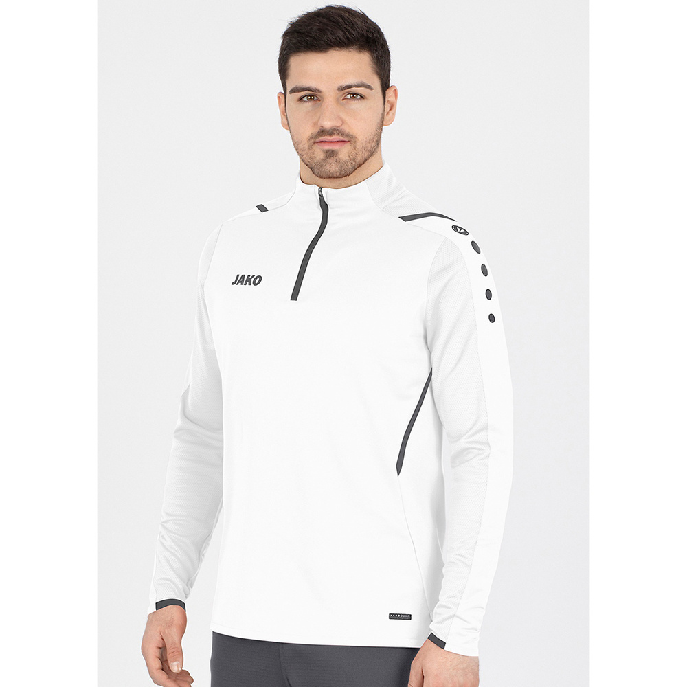 SUDADERA ZIP TOP JAKO CHALLENGE, BLANCA-ANTRACITA NIÑO. 