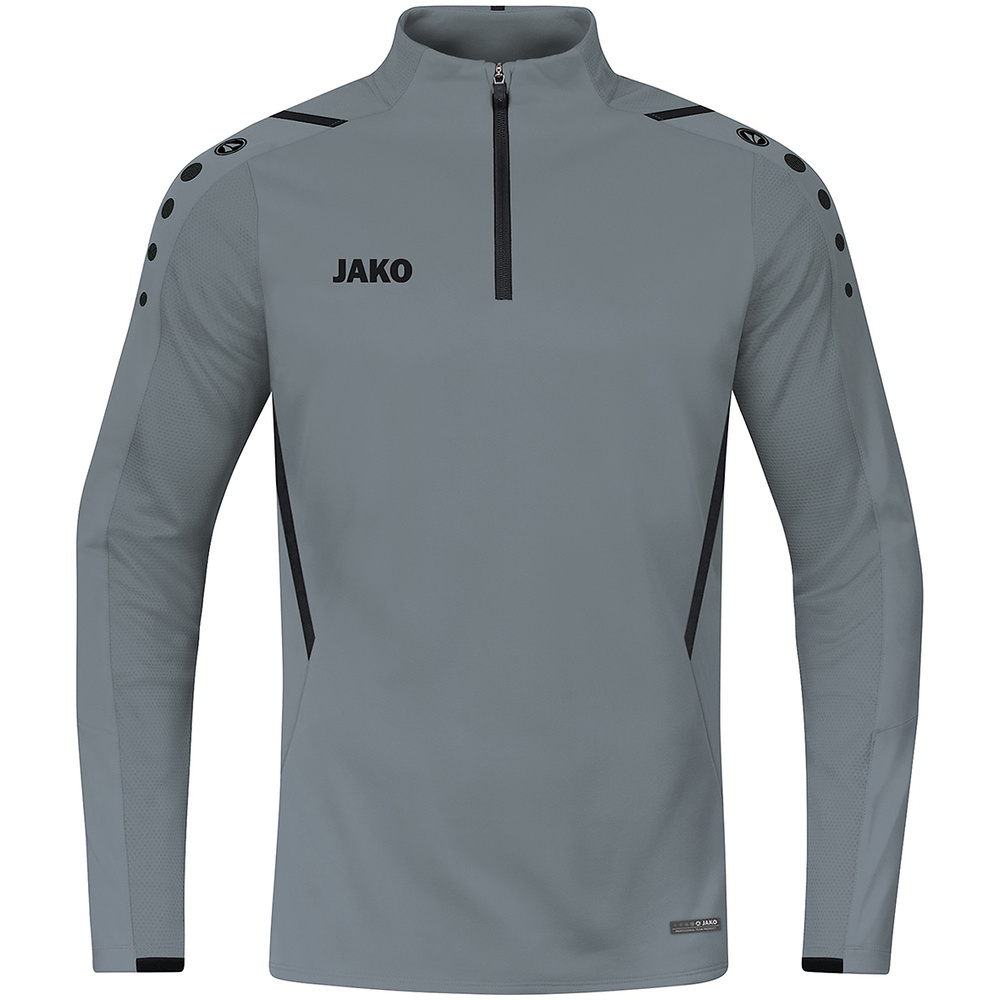 SUDADERA ZIP TOP JAKO CHALLENGE, GRIS PIEDRA-NEGRA HOMBRE. 