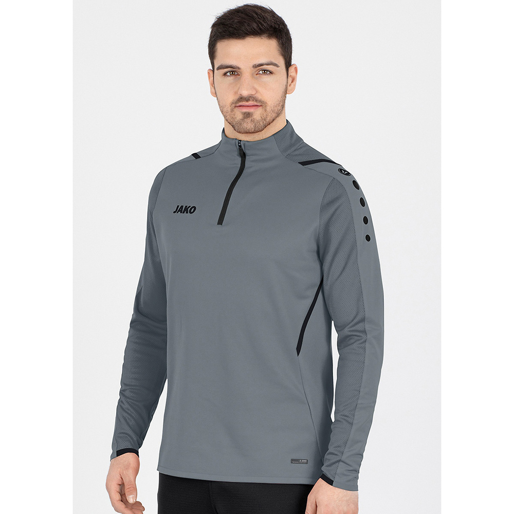 SUDADERA ZIP TOP JAKO CHALLENGE, GRIS PIEDRA-NEGRA HOMBRE. 