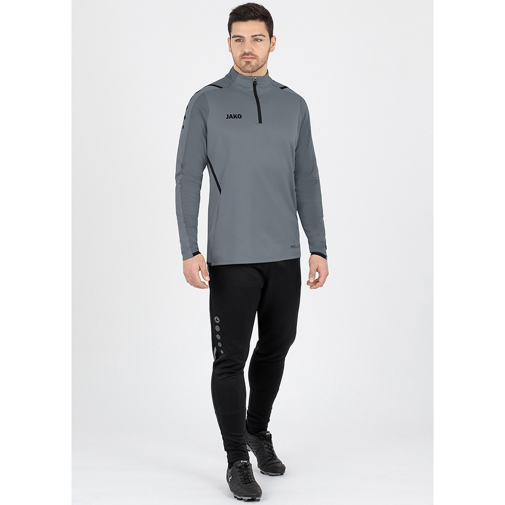 SUDADERA ZIP TOP JAKO CHALLENGE, GRIS PIEDRA-NEGRA HOMBRE. 