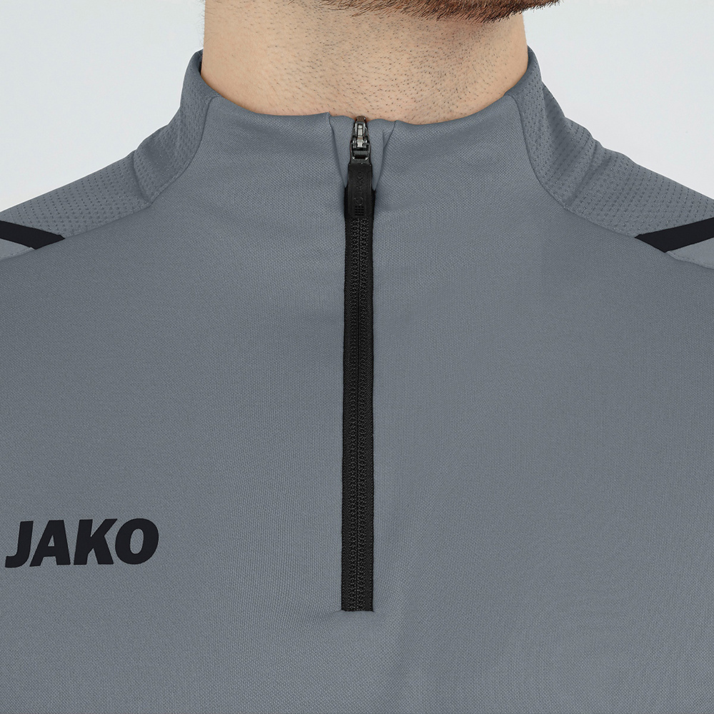 SUDADERA ZIP TOP JAKO CHALLENGE, GRIS PIEDRA-NEGRA HOMBRE. 