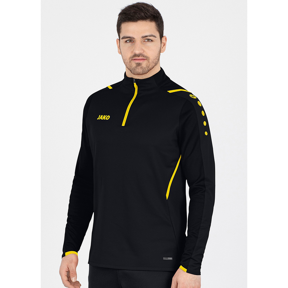 SUDADERA ZIP TOP JAKO CHALLENGE, NEGRA-AMARILLA HOMBRE. 