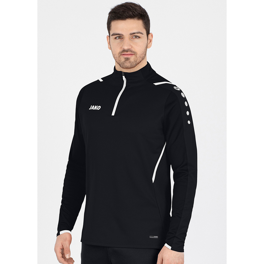 SUDADERA ZIP TOP JAKO CHALLENGE, NEGRA-BLANCA HOMBRE. 