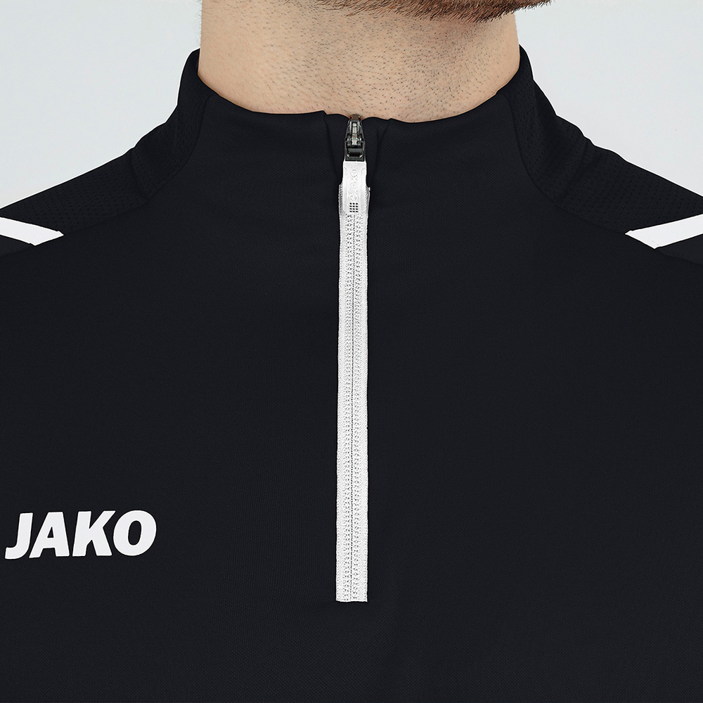 SUDADERA ZIP TOP JAKO CHALLENGE, NEGRA-BLANCA NIÑO. 