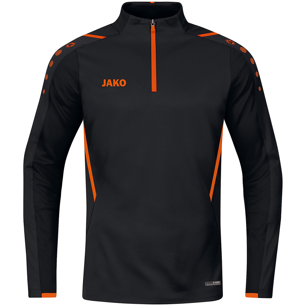 SUDADERA ZIP TOP JAKO CHALLENGE, NEGRA-NARANJA NEÓN HOMBRE. 