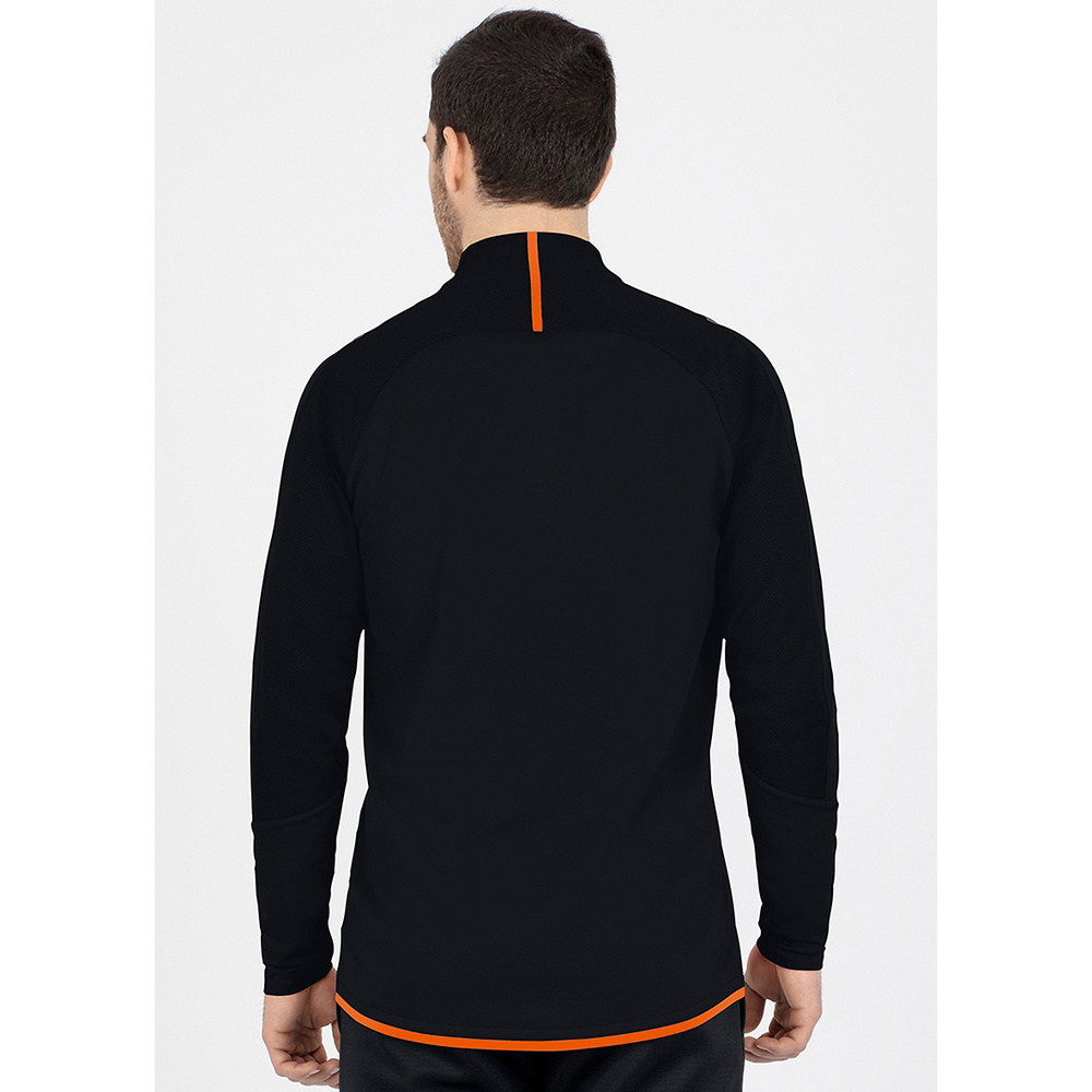 SUDADERA ZIP TOP JAKO CHALLENGE, NEGRA-NARANJA NEÓN NIÑO. 