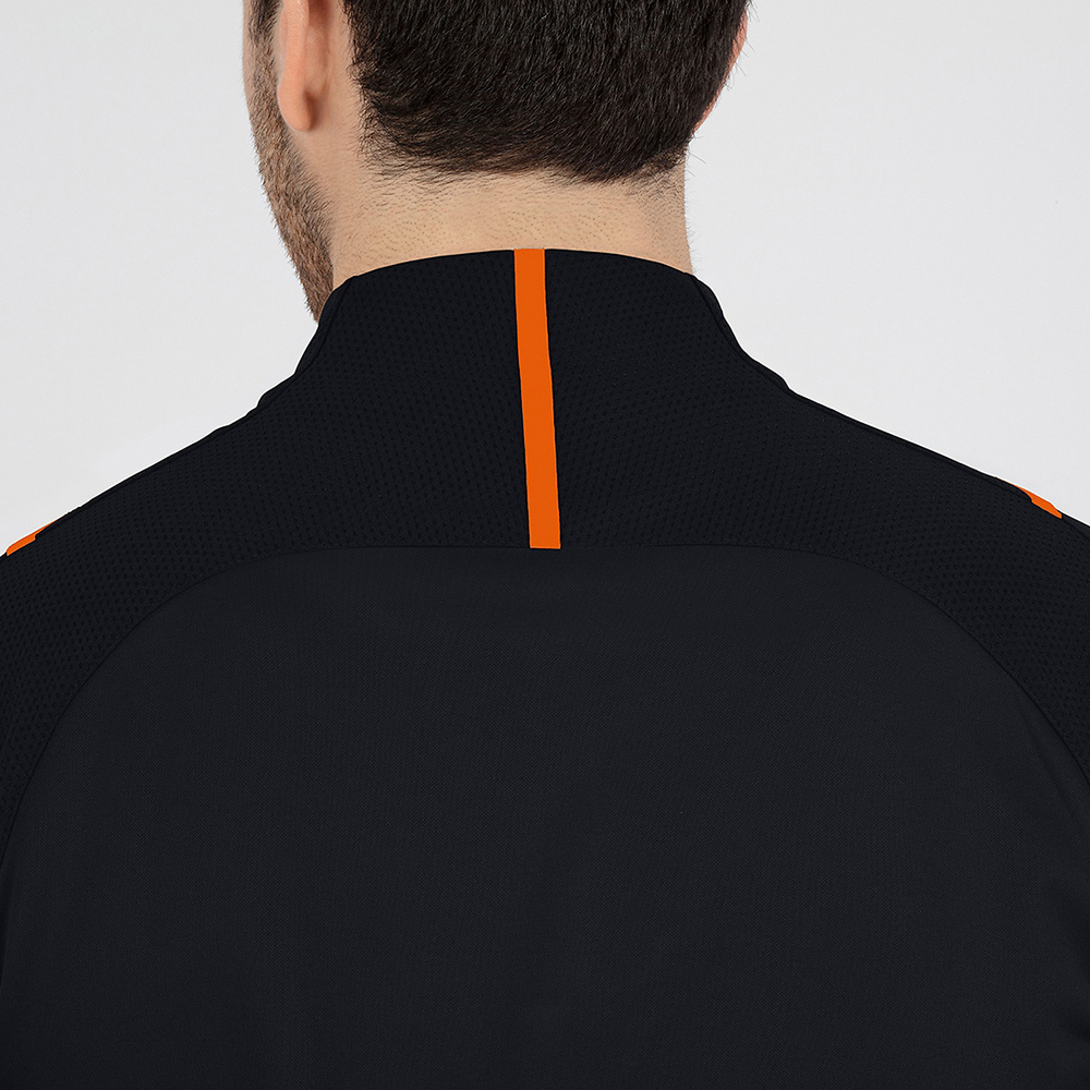 SUDADERA ZIP TOP JAKO CHALLENGE, NEGRA-NARANJA NEÓN NIÑO. 