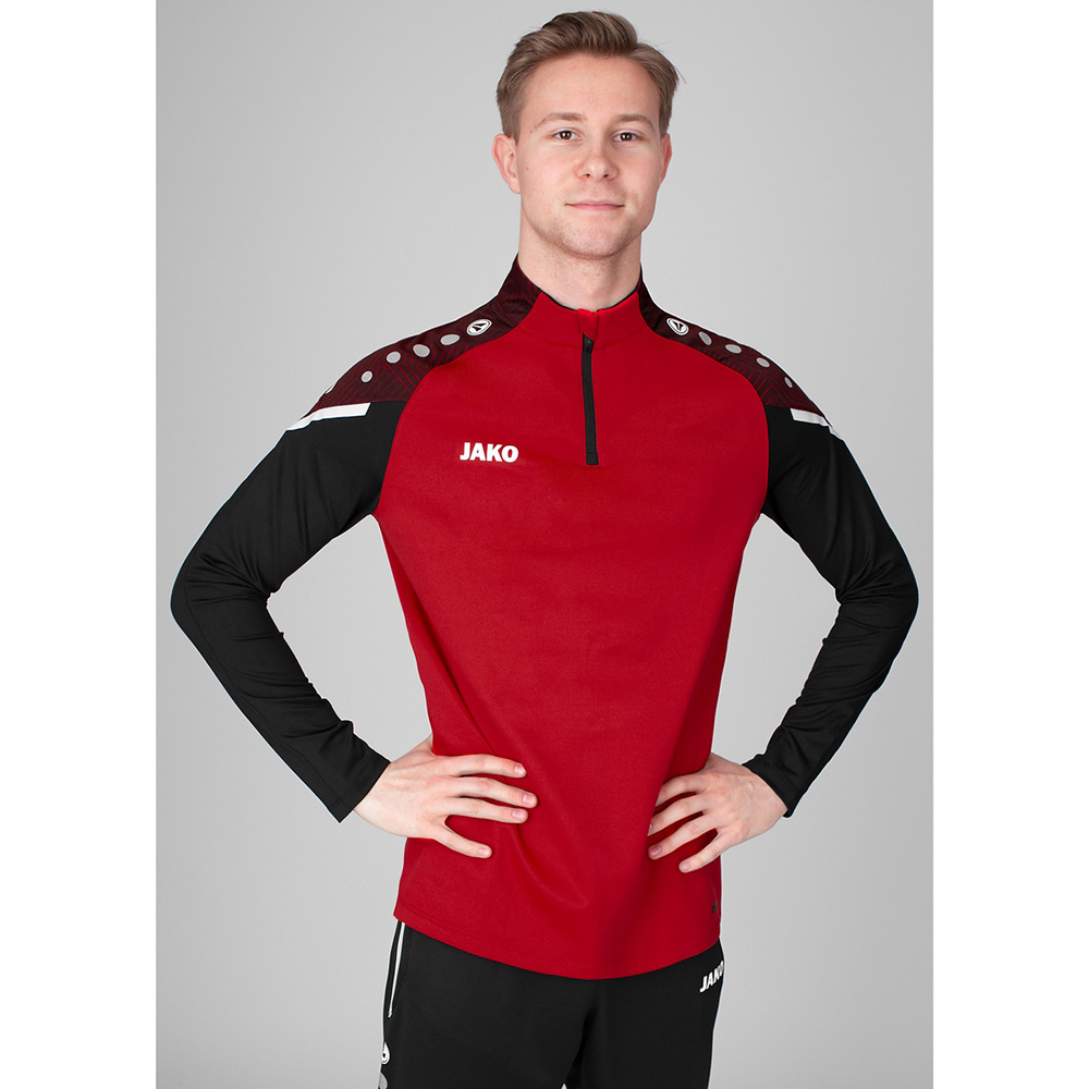 SUDADERA ZIP TOP JAKO PERFORMANCE, ROJA-NEGRA HOMBRE. 