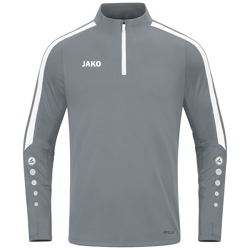 SUDADERA ZIP TOP JAKO POWER, GRIS PIEDRA-BLANCA UNISEX. 