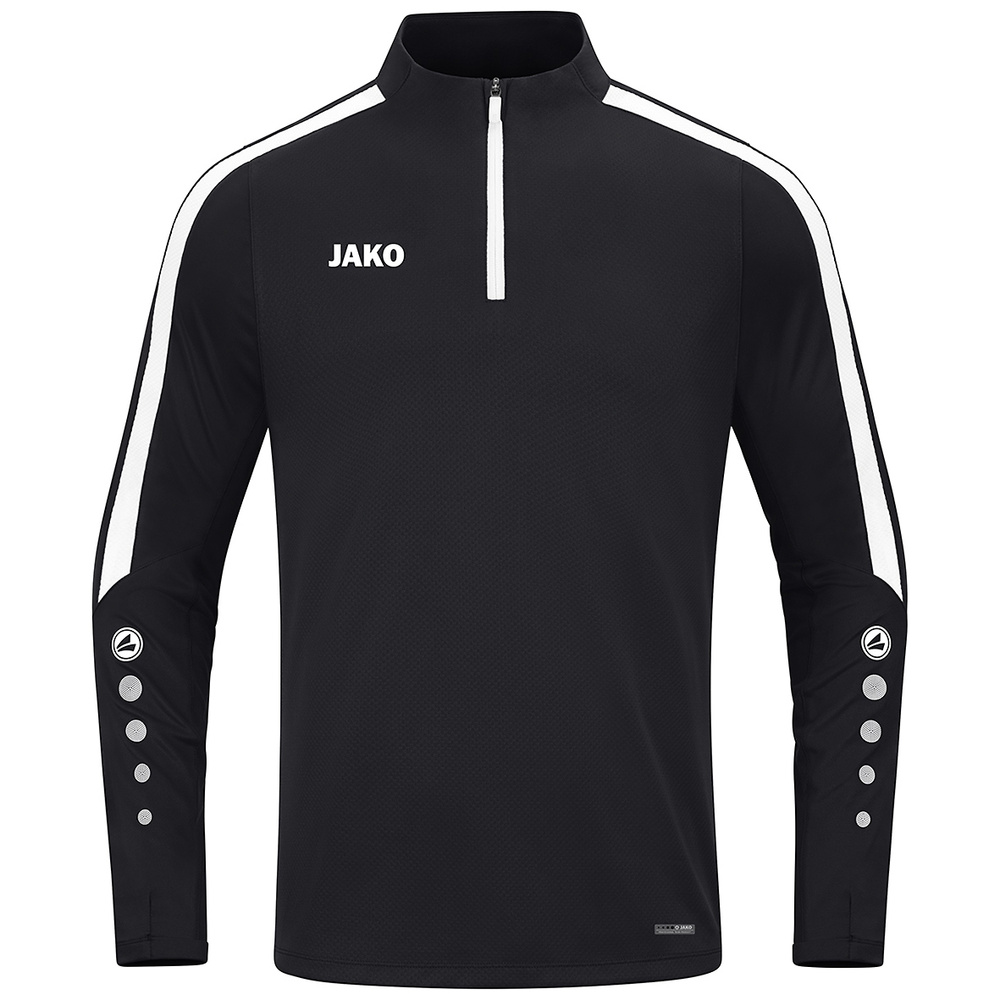 SUDADERA ZIP TOP JAKO POWER, NEGRA-BLANCA UNISEX. 