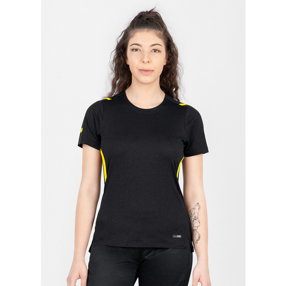 T-SHIRT JAKO CHALLENGE, BLACK MELANGE-CITRO WOMEN. 