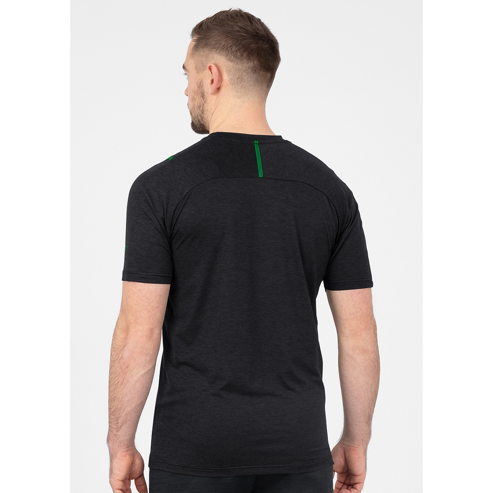 T-SHIRT JAKO CHALLENGE, BLACK MELANGE-SPORT GREEN KIDS. 