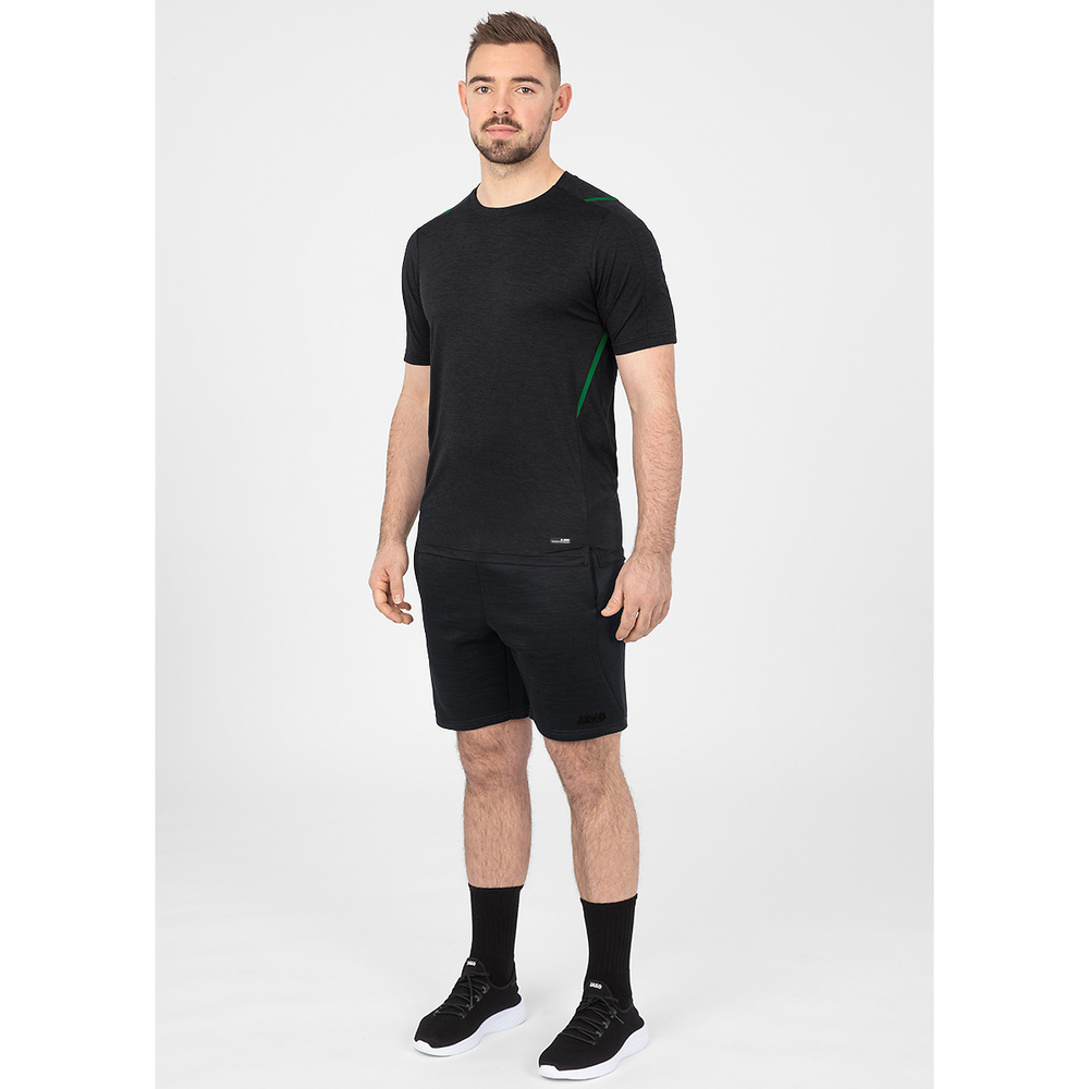 T-SHIRT JAKO CHALLENGE, BLACK MELANGE-SPORT GREEN MEN. 