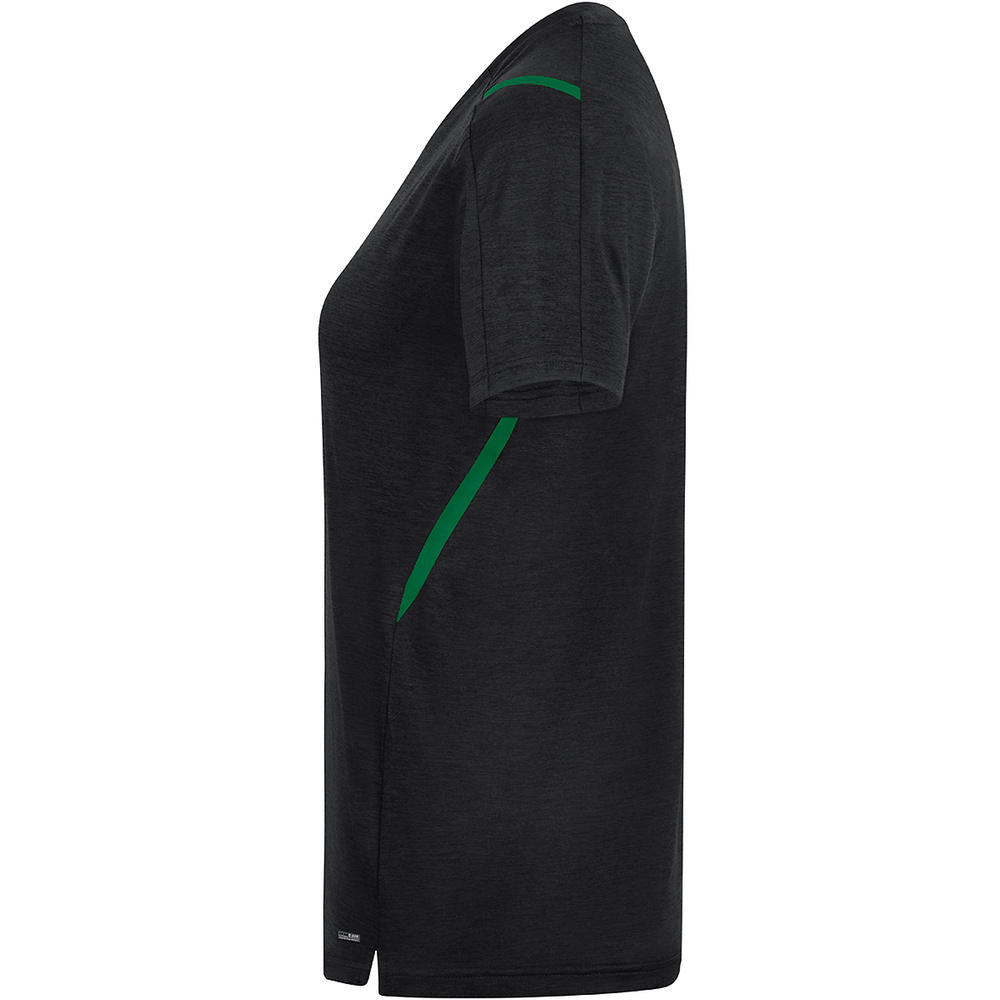 T-SHIRT JAKO CHALLENGE, BLACK MELANGE-SPORT GREEN WOMEN. 