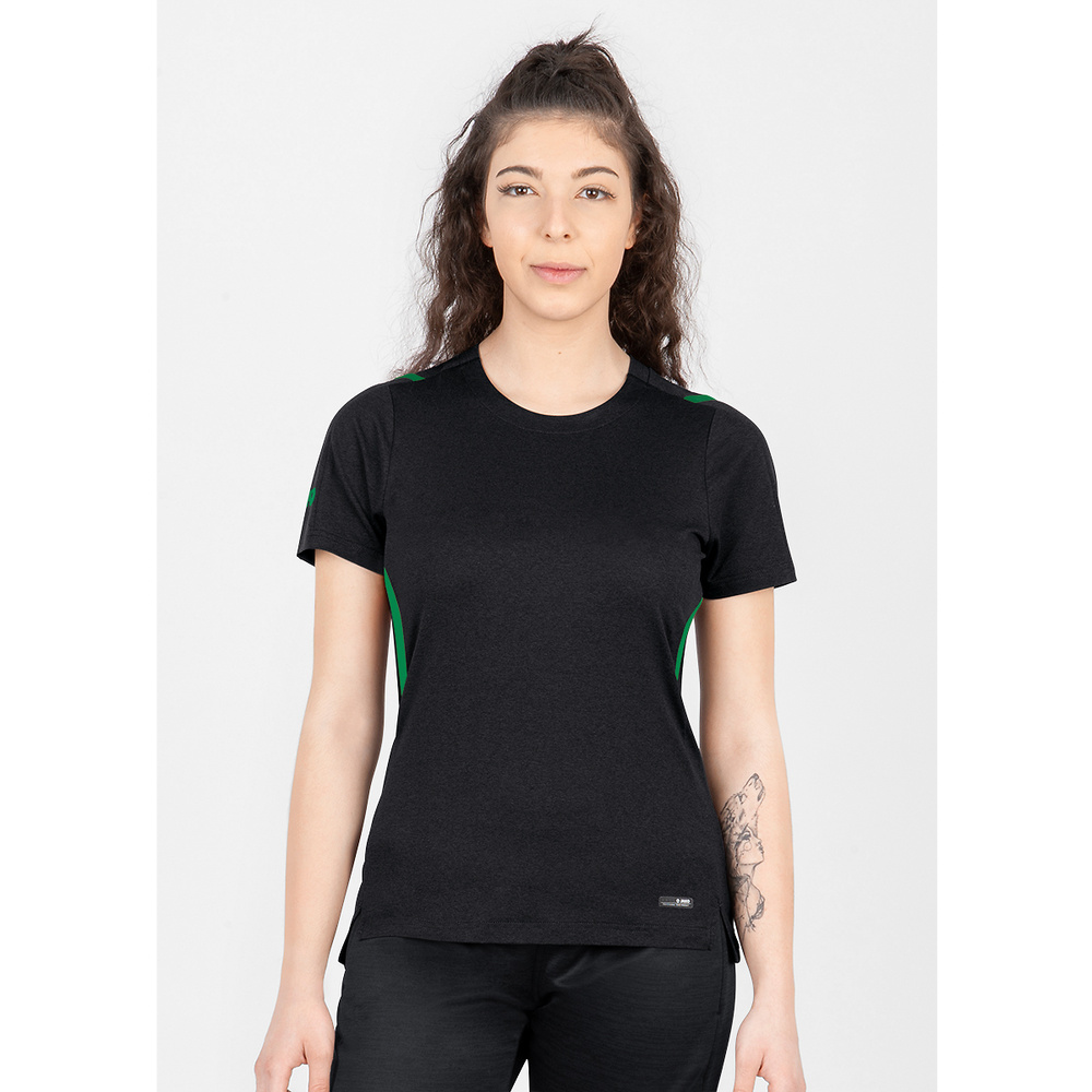 T-SHIRT JAKO CHALLENGE, BLACK MELANGE-SPORT GREEN WOMEN. 