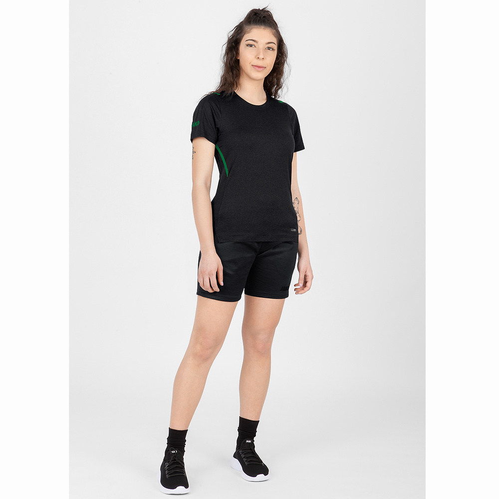 T-SHIRT JAKO CHALLENGE, BLACK MELANGE-SPORT GREEN WOMEN. 