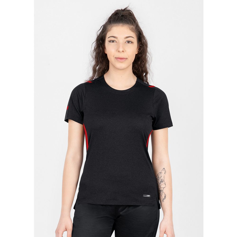 T-SHIRT JAKO CHALLENGE, NEGRA MELANGE-ROJA WOMEN. 