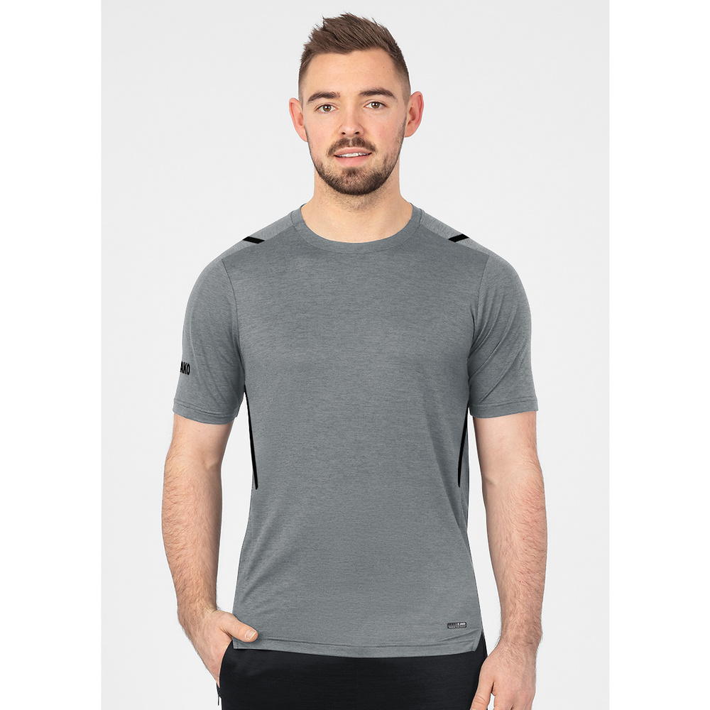 T-SHIRT JAKO CHALLENGE, STONE GREY MELANGE-BLACK MEN. 