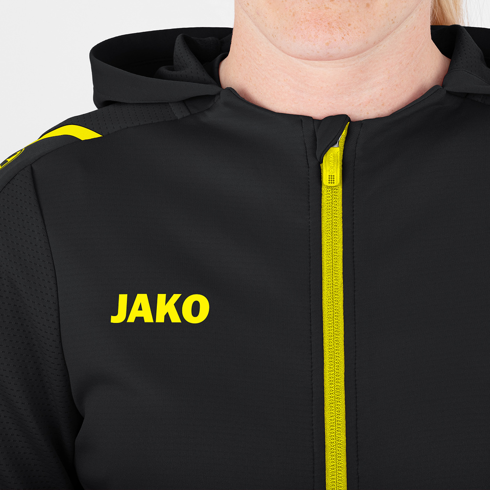 TRAINING JACKET JAKO CHALLENGE WITH HOOD, BLACK-CITRO WOMEN. 