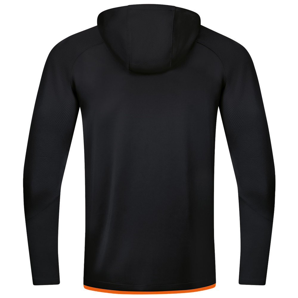 TRAINING JACKET JAKO CHALLENGE WITH HOOD, BLACK-NEON ORANGE MEN. 